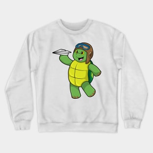 Turtle as Pilot with Paper plane Crewneck Sweatshirt